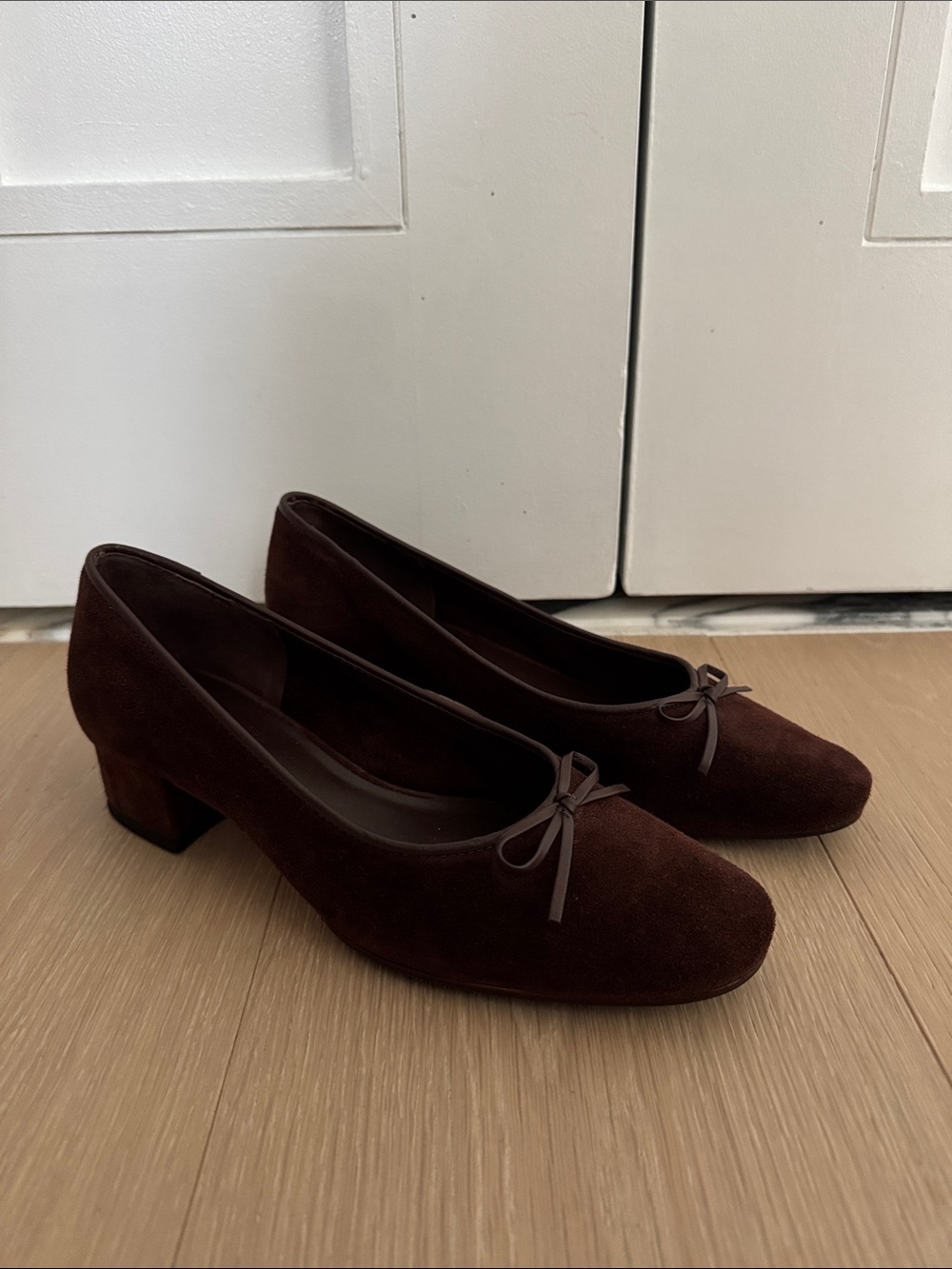 Reformation Terry Ballet Pump in Brown Suede